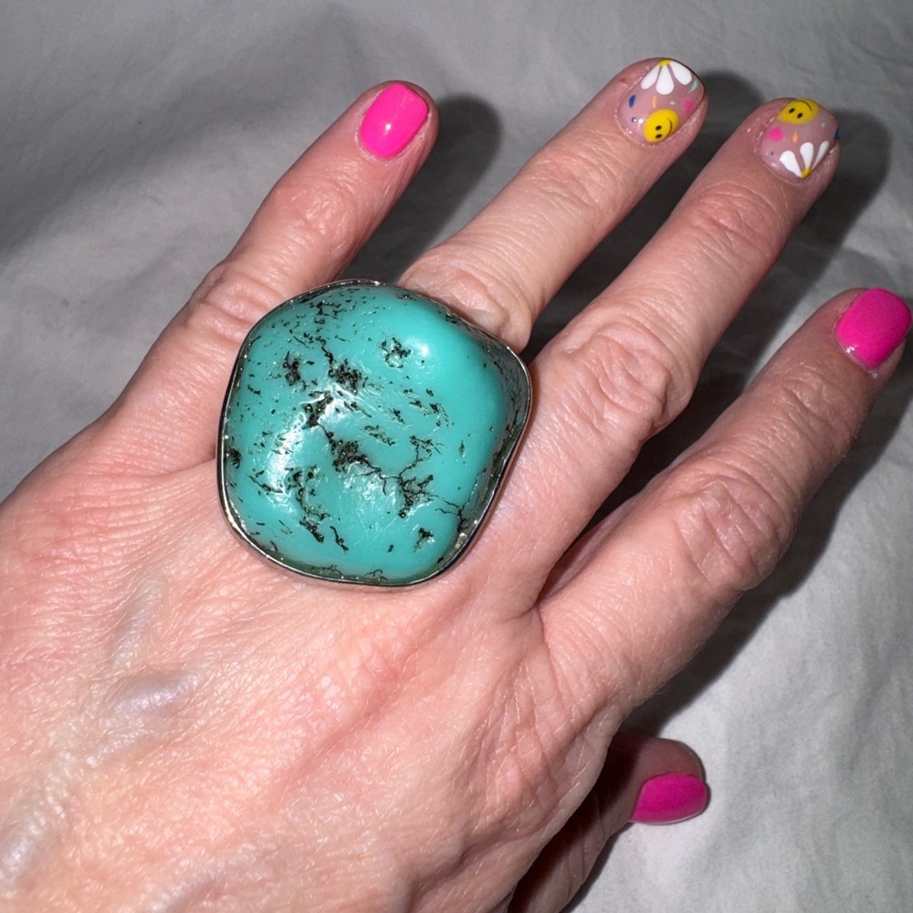 Turquoise Silver Statement Ring – Bold Boho Western Style